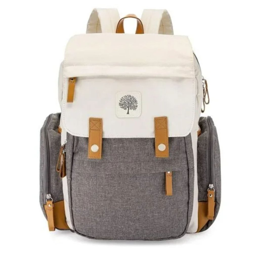 Baby Diaper Backpack - Large Diaper Bag, Stroller Straps and Changing Pad, Cream
